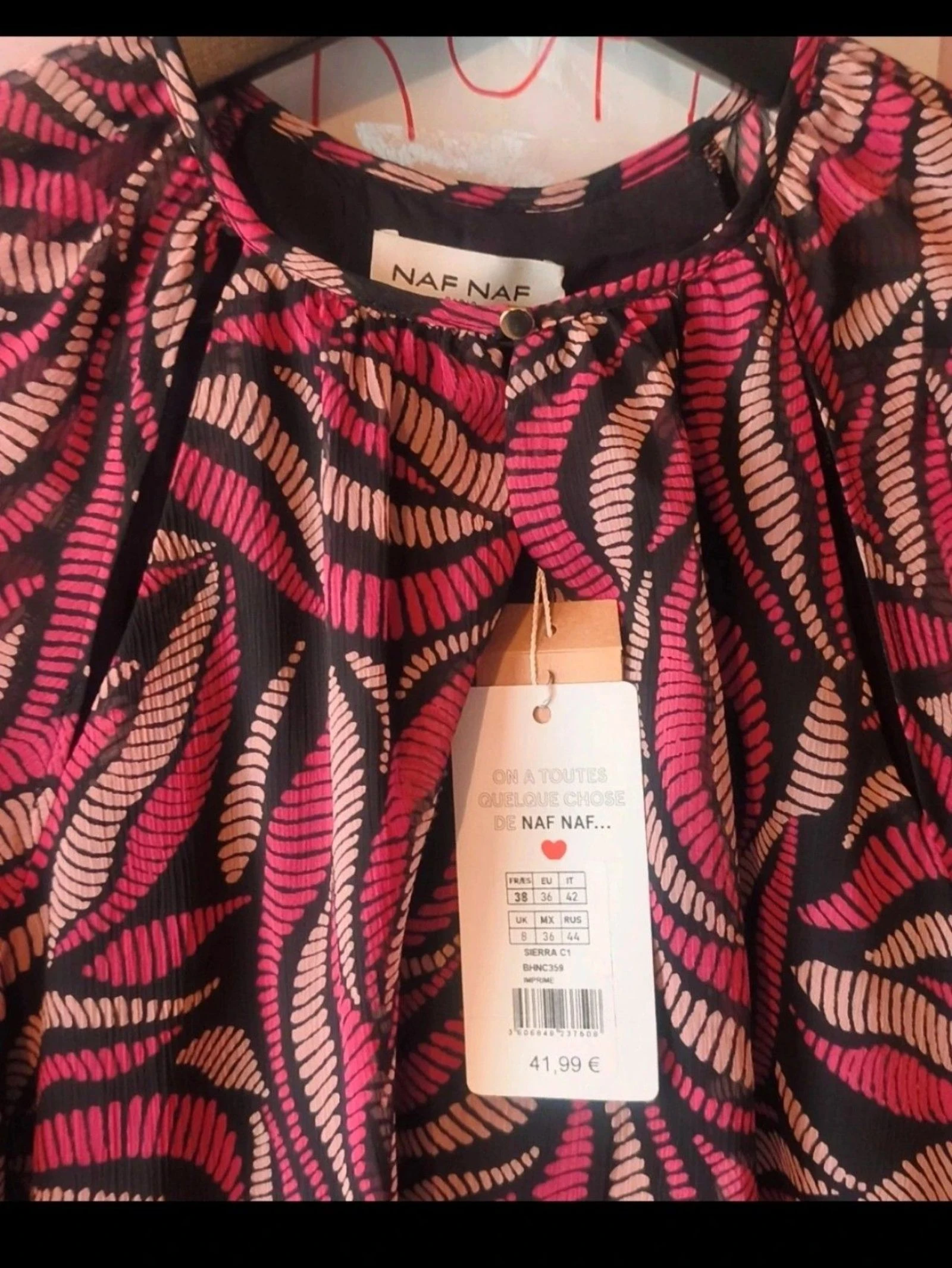Blouse NAF NAF Neuve avec Étiquette (Taille 38/M) - Imprimé Fuchsia/Noir – photo 9